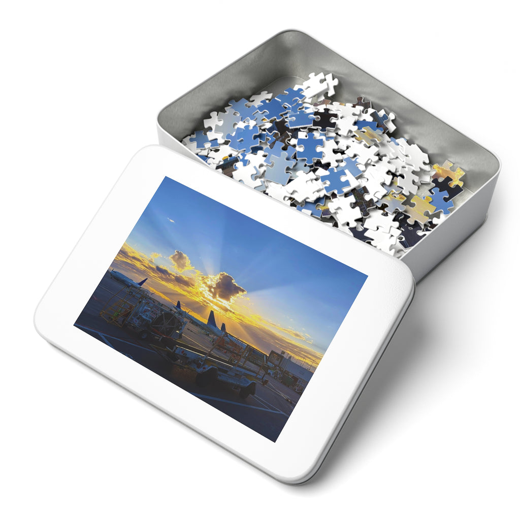 Sunset Airport Jigsaw Puzzle with Tin, Travel Gift, Family Activity, Puzzle Lovers, Home Decor, Mindfulness Game