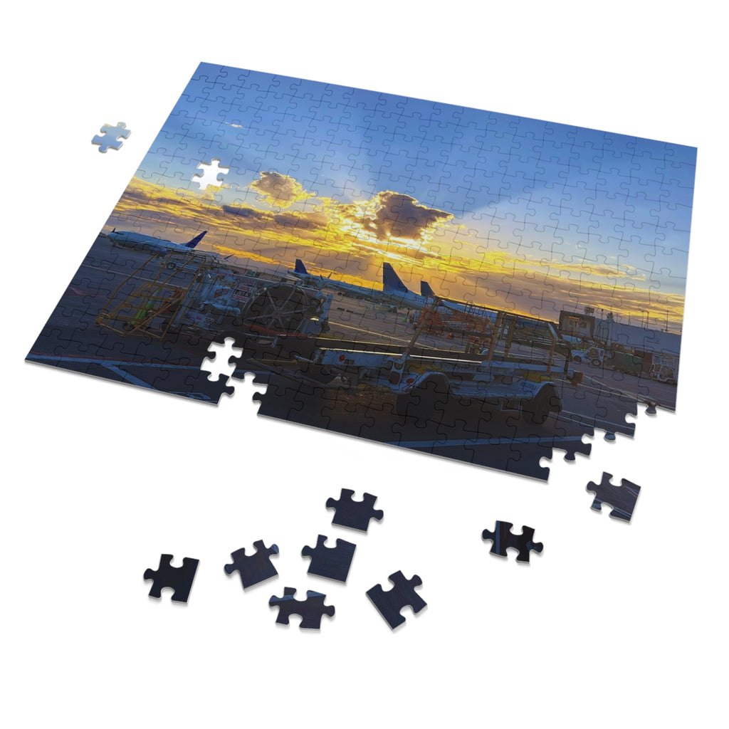 Sunset Airport Jigsaw Puzzle with Tin, Travel Gift, Family Activity, Puzzle Lovers, Home Decor, Mindfulness Game