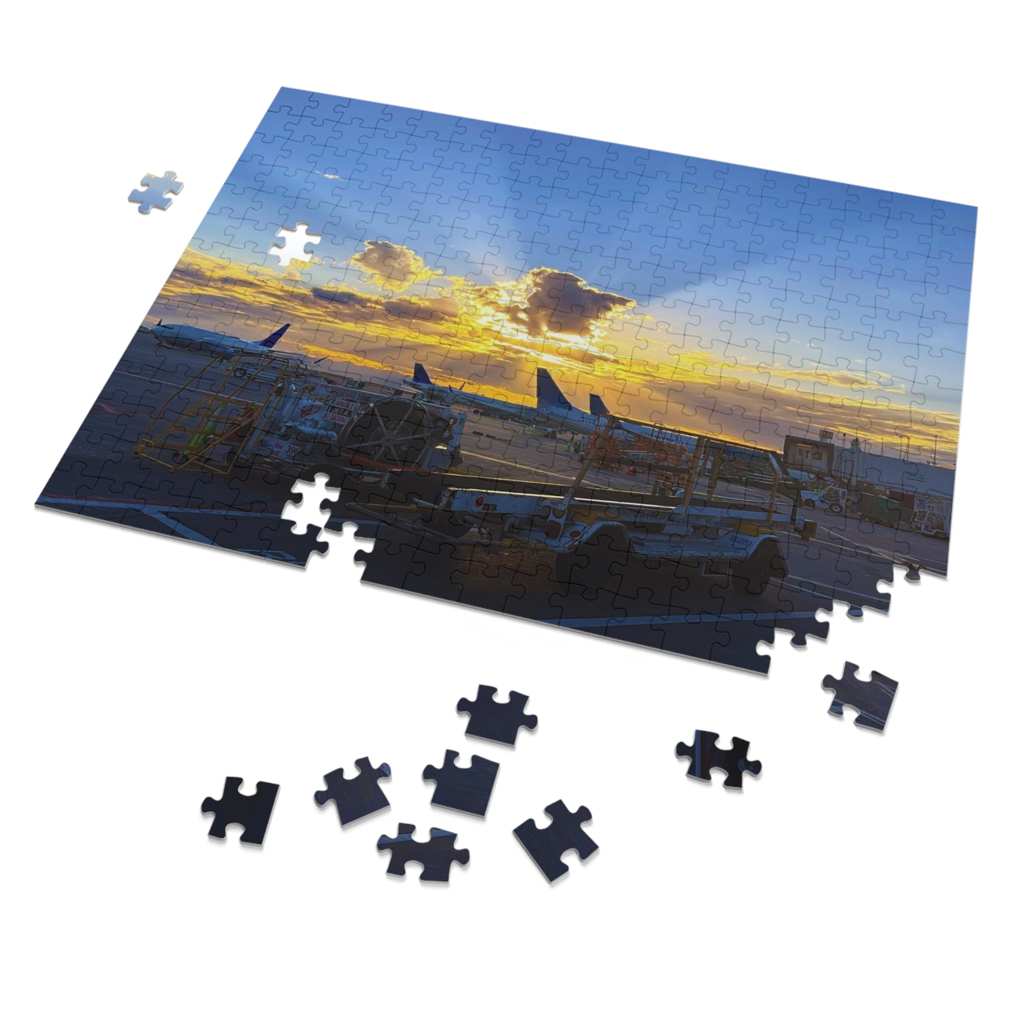 Sunset Airport Jigsaw Puzzle with Tin, Travel Gift, Family Activity, Puzzle Lovers, Home Decor, Mindfulness Game