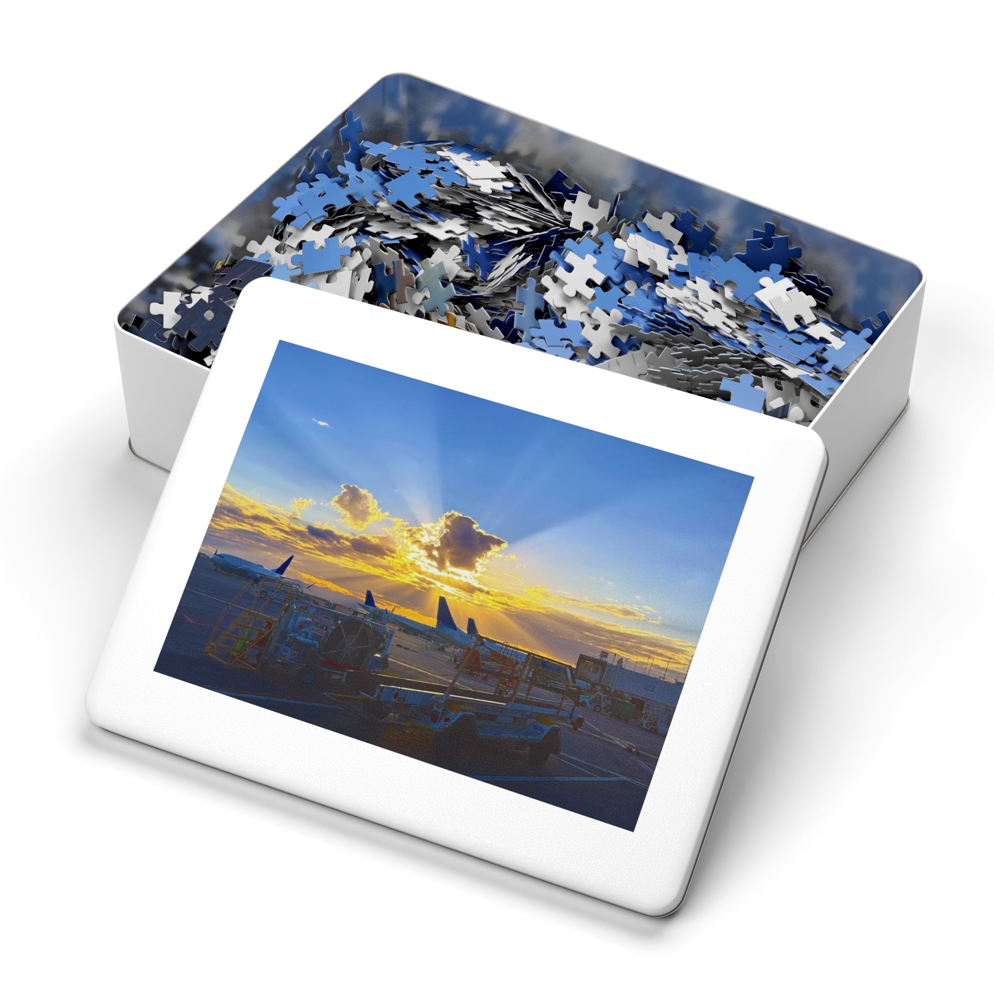 Sunset Airport Jigsaw Puzzle with Tin, Travel Gift, Family Activity, Puzzle Lovers, Home Decor, Mindfulness Game