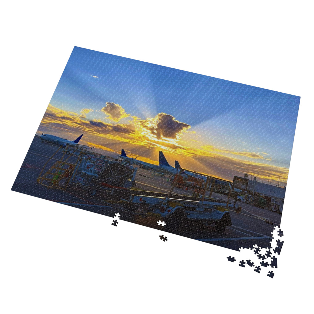 Sunset Airport Jigsaw Puzzle with Tin, Travel Gift, Family Activity, Puzzle Lovers, Home Decor, Mindfulness Game