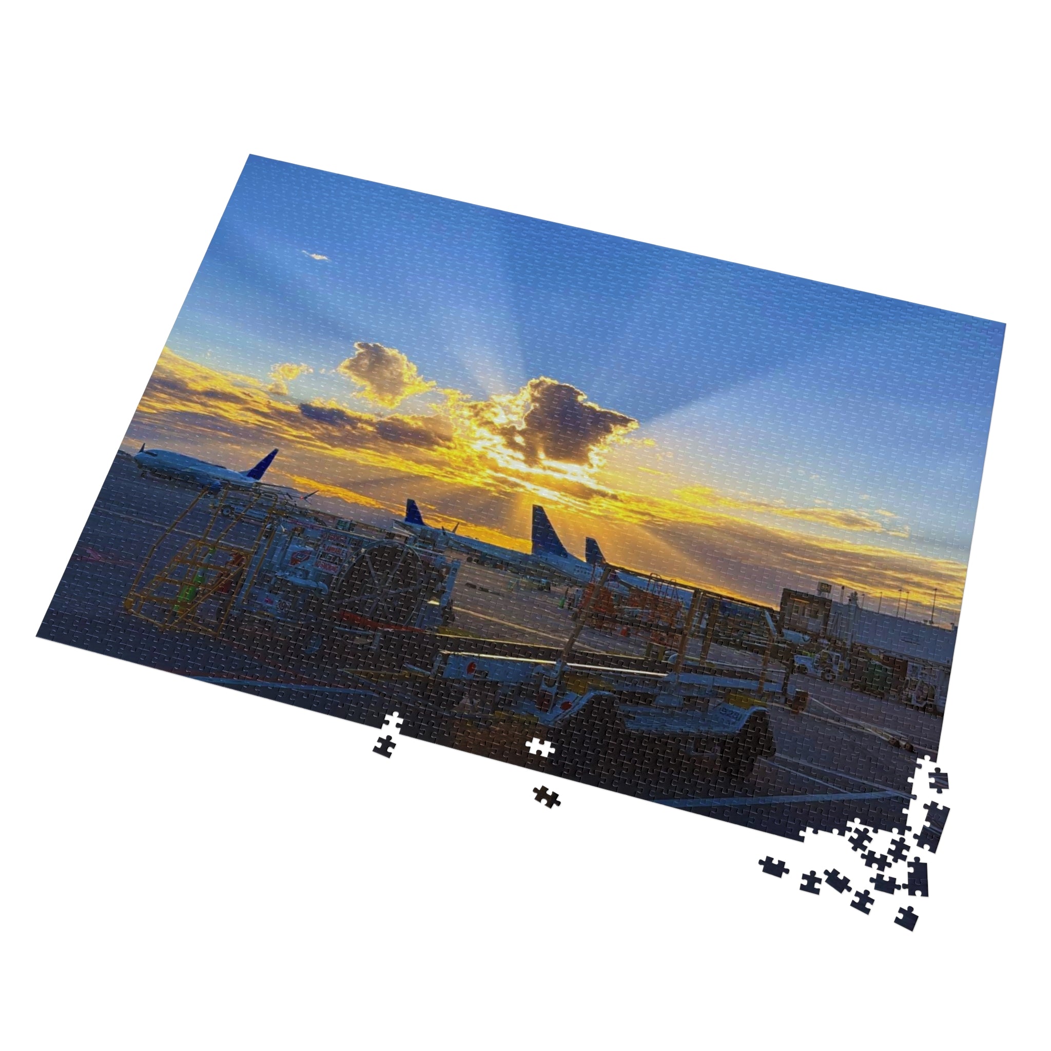 Sunset Airport Jigsaw Puzzle with Tin, Travel Gift, Family Activity, Puzzle Lovers, Home Decor, Mindfulness Game