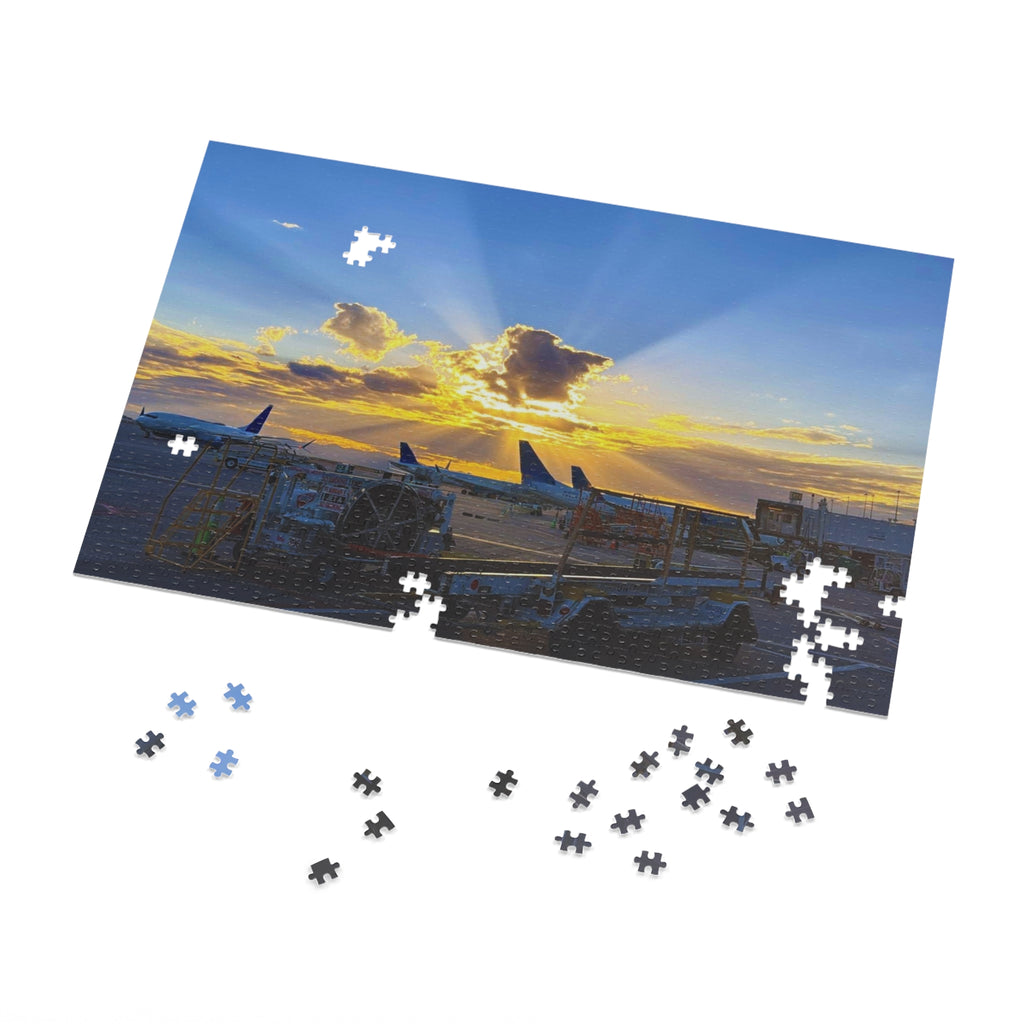Sunset Airport Jigsaw Puzzle with Tin, Travel Gift, Family Activity, Puzzle Lovers, Home Decor, Mindfulness Game