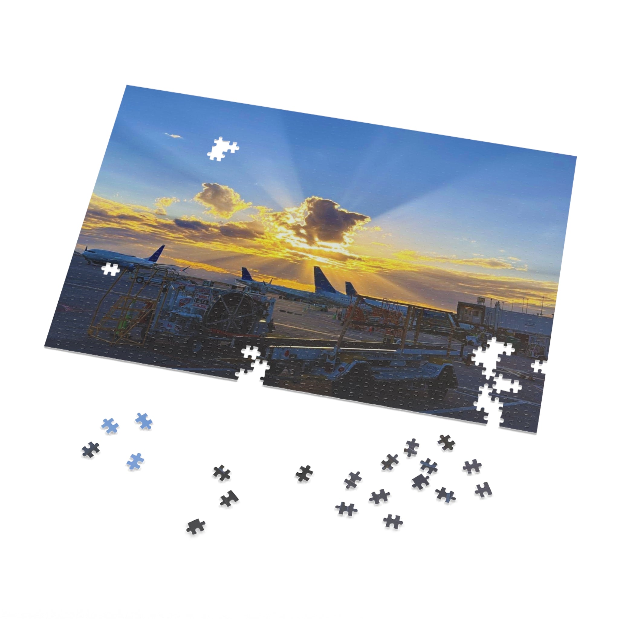 Sunset Airport Jigsaw Puzzle with Tin, Travel Gift, Family Activity, Puzzle Lovers, Home Decor, Mindfulness Game