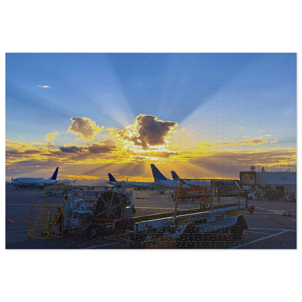 Sunset Airport Jigsaw Puzzle with Tin, Travel Gift, Family Activity, Puzzle Lovers, Home Decor, Mindfulness Game