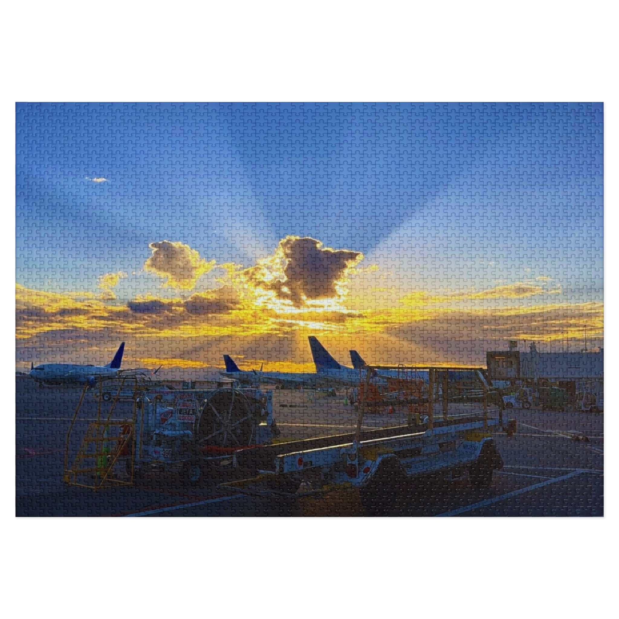 Sunset Airport Jigsaw Puzzle with Tin, Travel Gift, Family Activity, Puzzle Lovers, Home Decor, Mindfulness Game