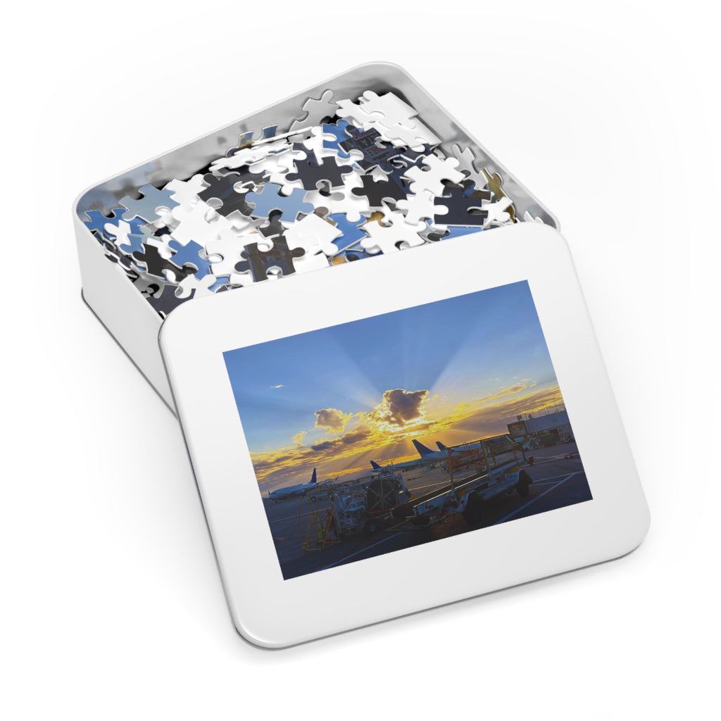 Sunset Airport Jigsaw Puzzle with Tin, Travel Gift, Family Activity, Puzzle Lovers, Home Decor, Mindfulness Game