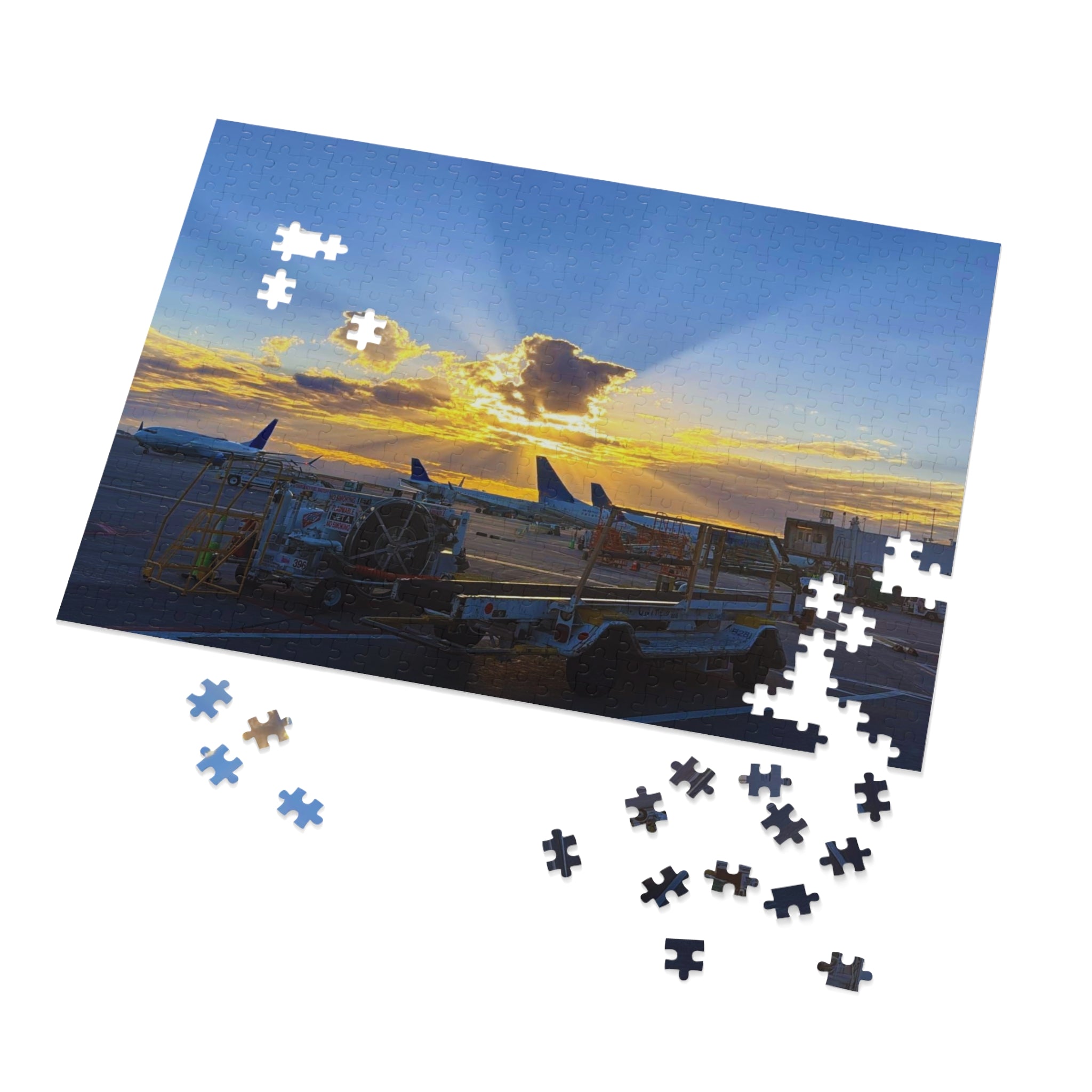 Sunset Airport Jigsaw Puzzle with Tin, Travel Gift, Family Activity, Puzzle Lovers, Home Decor, Mindfulness Game